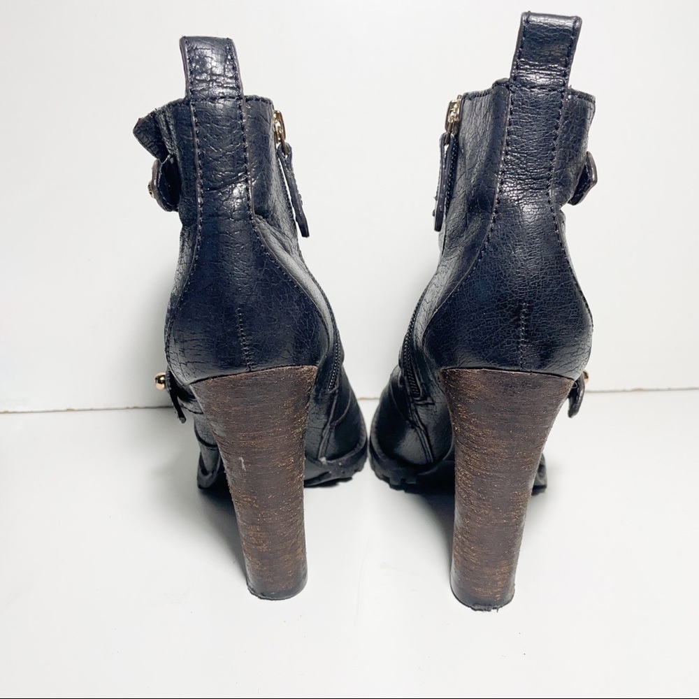 TORY BURCH Leather Moto Bootie Boots Heeled Strap Detail Size 7.5 - Picture 4 of 10